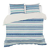Contemporary Home Living 88" Blue and White Boho Striped Duvet Cover Set - Queen Size
