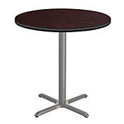National Public Seating  Cafe Table, 36" Round, "X" Base, 36" Height, Particleboard Core/T-Mold,Mahogany Top, Grey Frame