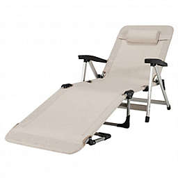 Costway Beach Folding Chaise Lounge Recliner with 7 Adjustable Position-Beige