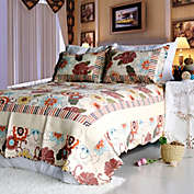 Blancho Bedding Shaine 100% Cotton 3PC Floral Vermicelli-Quilted Patchwork Quilt Set (Full/Queen Size)