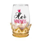 Evergreen 17 OZ Wine Glass with Coaster Base, Her Wineness