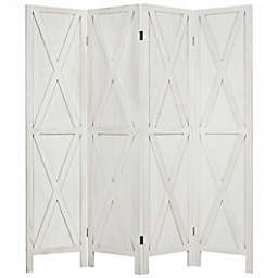 Costway 5.6 Ft 4 Panels Folding Wooden Room Divider-White
