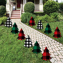 Big Dot of Happiness Holiday Plaid Trees - Lawn Decorations - Outdoor Buffalo Plaid Christmas Party Yard Decorations - 10 Piece