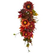 Nearly Natural 35" Autumn Sunflower, Pumpkin and Berries Artificial Teardrop