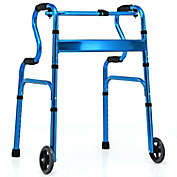 Slickblue Aluminum Heavy-Duty Folding Wheeled Stand-Assist Walker-Blue