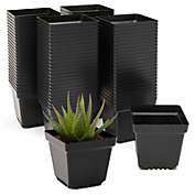 Okuna Outpost Plastic Nursery Pots, Small Square Seed Starter Planters Bulk Set (3.3 In, 100 Pack)