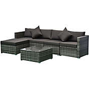 Outsunny 6 Pieces Patio Wicker Sofa Set, Sectional Conversation Outdoor Rattan Furniture Set with Cushions and Coffee Table, Charcoal