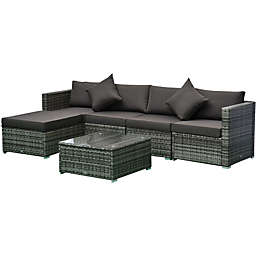 Outsunny 6 Pieces Patio Wicker Sofa Set, Sectional Conversation Outdoor Rattan Furniture Set with Cushions and Coffee Table, Charcoal