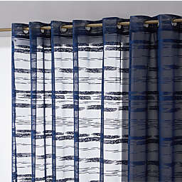 THD Parker Striped Sheer Grommet Patio Door Panel - Navy Blue