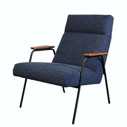 Gingko Melbourne Modern Mid Century Blue Lounge Chair with Walnut Wood Armrests and Black Steel Legs (Upholstered Seat)