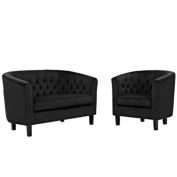 Modway Furniture Prospect 2 Piece Performance Velvet Loveseat and Armchair Set, Black
