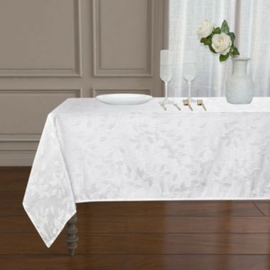 Kate Aurora Living Raised Jacquard Floral Leaves Spill Proof Fabric Tablecloth - 60 in. W x 84 in. L, White. View a larger version of this product image.