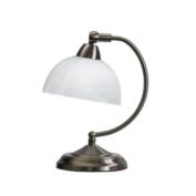 Elegant Designs Home Decorative Mini Modern Bankers Desk Lamp with Touch Control Dimmer Base and Marble Glass Shade - Brushed Nickel
