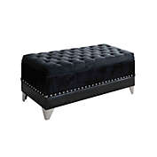 Saltoro Sherpi Leatherette Storage Bench with Nailhead Trims and Button Tufted Seat, Black-