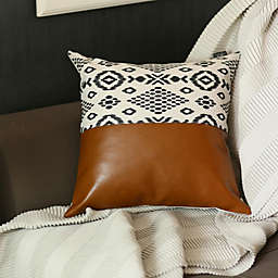 HomeRoots 2-Pack Semi Brown Faux Leather and Eclectic Geometric Patterns Pillow Covers - 17