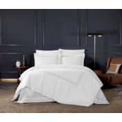 Chic Home Alford Organic Cotton Duvet Cover Set Dual Stripe Embroidered Border Hotel Collection Bed In A Bag Bedding - Includes Sheets Pillowcases Pillow Shams - 7 Piece - King 106x96, Beige