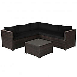 Costway 6 Pieces Patio Furniture Sofa Set with Cushions for Outdoor-Black