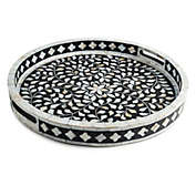 GAURI KOHLI Jodhpur Mother of Pearl Decorative Tray - Black, 18"
