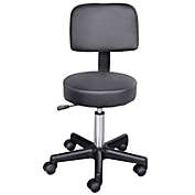 Swivel Medical Salon Stool with Back Support, Rolling Office Drafting Chair with Adjustable Height, PU Leather Surface and Wheels, Black