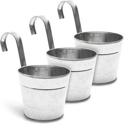 Juvale Galvanized Metal Hanging Planters with Hook for Garden (5 Inches, 3 Pack)
