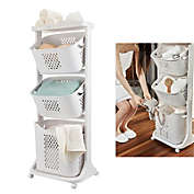 Stock Preferred 3-Tiers Laundry Hamper Basket Storage Organizer Shelf Rolling Cart