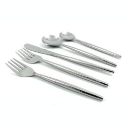 Vibhsa Stainless Steel Flatware Set of 30 Pieces (Hammered, Silver Glossy)
