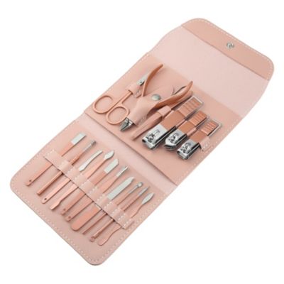 Unique Bargains 16 Pieces Manicure Set, Professional Portable Nail Clippers Pedicure Kit for Fingernails and Toenails, Stainless Steel Nail Kit with PU Leather Case, Pink