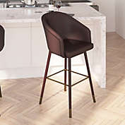 Merrick Lane Temperance Modern Walnut Finish Wood Frame Bar Height Stool with Soft Bronze Accents, Brown Faux Leather
