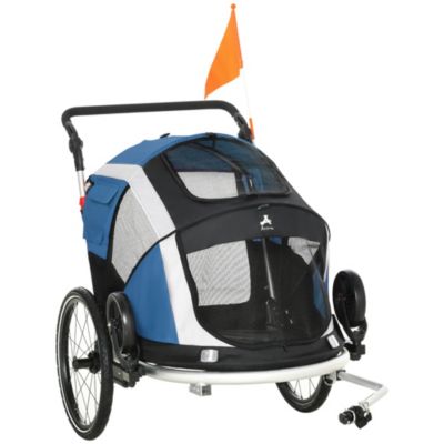 Aosom 2-in-1 Travel Dog Stroller, Small Pet Bicycle Cart Carrier with Safety Leash, and Easy Fold Design, Dark Blue