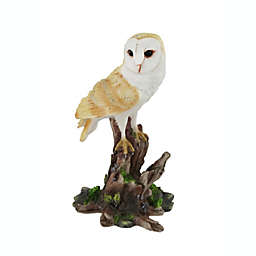 Veronese Design Barn Owl Vigilantly Perched on Tree Stump Statue