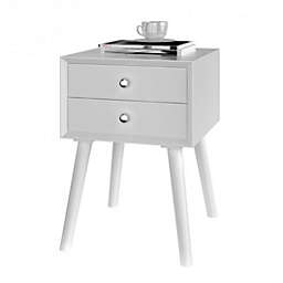 Costway Wooden Nightstand Mid-Century End Side Table with 2 Storage Drawers-White