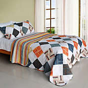 Blancho Bedding Western Plaid Cotton 3PC Vermicelli-Quilted Patchwork Quilt Set (Full/Queen Size)