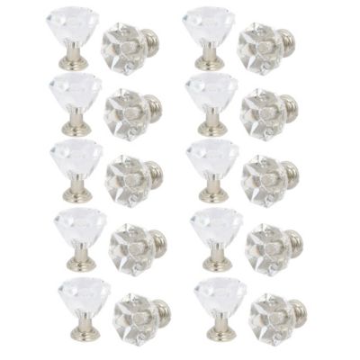Handle Pull for Drawer Cupboard  12Pc  Crystal Glass Cabinet Knob Diamond Shape 
