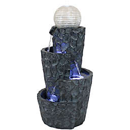Sunnydaze Hewn Spiral Tower Outdoor Water Fountain with LED Lights - 32-Inch