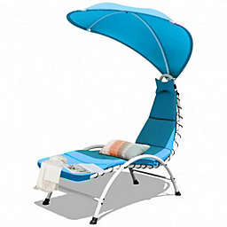 Costway-CA Patio Hanging Swing Hammock Chaise Lounger Chair with Canopy-Blue