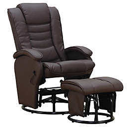 Pearington Dark Brown and Espresso Faux Leather Upholstered Swivel Reclining Chair with Ottoman