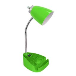 Limelights Gooseneck Organizer Desk Lamp with iPad Tablet Stand Book Holder and Charging Outlet - Green