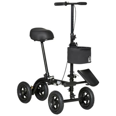 HOMCOM Seated Knee Walker, Foldable Steerable Medical Knee Scooter with Braking System and Storage Bag, Black