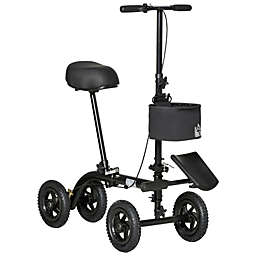 HOMCOM Seated Knee Walker, Foldable Steerable Medical Knee Scooter with Braking System and Storage Bag, Black
