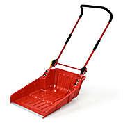 Costway-CA Folding Snow Pusher Scoop Shovel with Wheels and Handle-Red