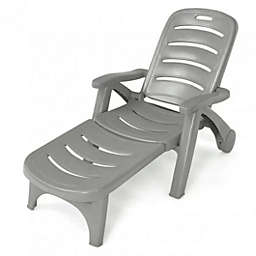 Costway 5 Position Adjustable Folding Lounger Chaise Chair on Wheels-Gray