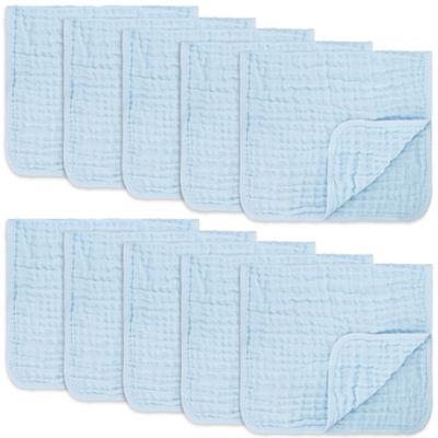 Muslin Burp Cloths 10 Pack Large 100% Cotton Hand Washcloths 6 Layers Extra Absorbent and Soft by Comfy Cubs (Sky Blue, Pack of 10)