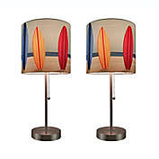 Zeckos Set of 2 Stainless Steel Table Lamps w/ Decorative Surfboard Shades