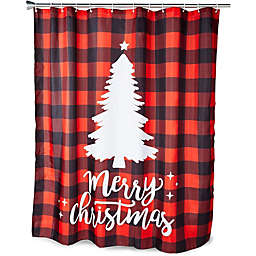 Juvale Christmas Buffalo Plaid Shower Curtain Set with 12 Hooks, Holiday Home Decor (70 x 71 in)
