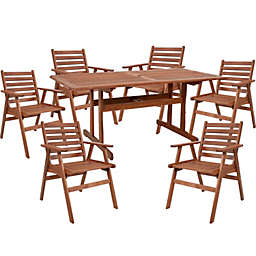 Sunnydaze Outdoor Meranti Wood with Teak Oil Finish Patio Family Dining Table and Chairs Set - Brown - 7pc