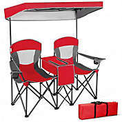 Costway Portable Folding Camping Canopy Chairs with Cup Holder-Red