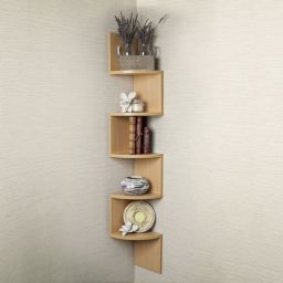 Benzara DunaWest Large Laminated Beech Veneer Corner Wall Mount Shelf by Danya B