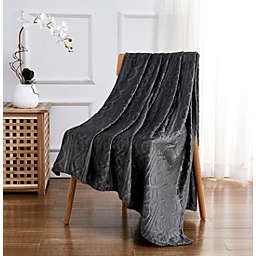 Kate Aurora Ultra Soft & Plush Cable Geometric Designed Embossed Fleece Accent Throw Blanket - Charcoal
