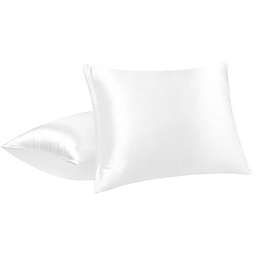 PiccoCasa Satin Pillowcases for Hair and Skin, 43 x 63cm Luxury Silky Pillow Cover with Zipper Closure, Satin Pillow Cases Set of 2, White