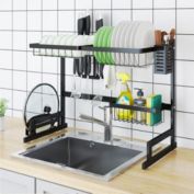 Stock Preferred Over the Sink Dish Drying Shelf Rack in 65cm Stainless Steel Black